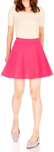 Basic Solid Stretchy Cotton High Waist A-line Flared Casual Skater Mini Skirt Size Medium, Hot Pink 