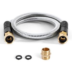 Cesun Short Garden Hose 3 feet, Small Metal Leader Hose, Drinking Water Hose, Flexible, Lightweight Stainless Steel Water Pipe for RV, Outdoor, Yard, 3ft x 5/8", Female to Female