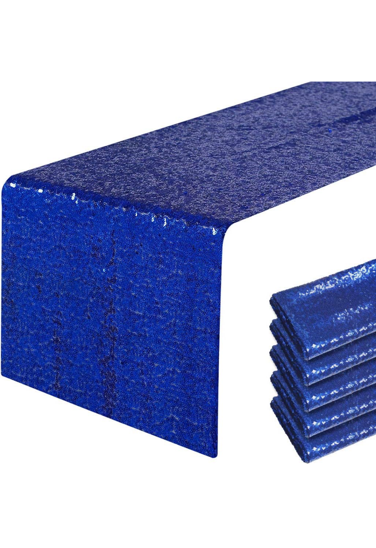6 Packs 12 x 108 inches Royal Blue Sequin Table Runner, Glitter Royal Blue Table Runner for Wedding Birthday Bachelorette Holiday Party Supplies Decorations Bridal Shower Baby Shower