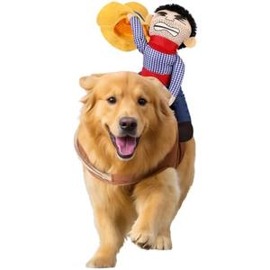 Skicuff Cowboy Rider Dog Costume Halloween Dogs Costumes Novelty Funny Clothes Knight Style with Doll and Hat Pets Party Halloween Costume (Small Size)