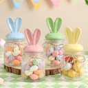 Easter Bunny Candy Jar Decorations - 4 PCS Glass Candy Jars with Bunny-Shaped Ceramic Lids - Airtight Glass Containers for Chocolate, Mini Eggs, Easter Table Centerpiece Decorations(6.7 * 3.1in)