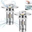 2 Pack Bathroom Sink Stopper for 1.06-1.50in, Universal Bathroom Sink Drain Pop Up Stopper for US Stainless Steel Floor Drain Filter, Universal Drain Filter with Hair Strainer(Silver)