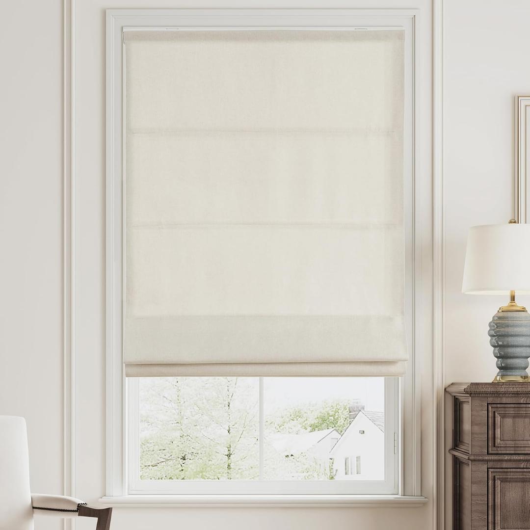 SHECUTE Cordless Roman Shades for Windows, Fabric Roman Window Shades for Living Room Bedroom and French Doors, Room Darkening Light Filtering Roman Blinds for Indoor Windows(Beige, 23W x 64L) (23"W x 64"H, A.beige)