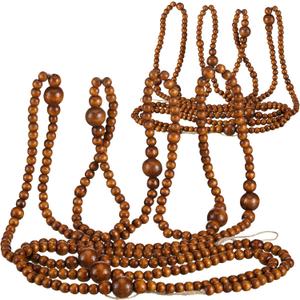 2 Pcs 24 Feet Farmhouse Wooden Bead Garland Xmas Boho Decor Rustic Vintage Brown