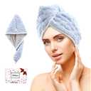 Girls Stocking Stuffers, Microfiber Hair Drying Towel Wrap, 2-Layer Extra Thick Super Absorbent Hooded Hair Towel for Women Long Thick Wet Hair, 2 Colors Blue & Grey Reversible Hair Turban Towel