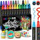 Betem 24 Colors Dual Tip Acrylic Paint Pens Markers, Premium Water-Based Acrylic Paint Markers for Fabric, Rock, Wood, Glass, Eggs, Canvas, Ceramic, Easter Basket Stuffers DIY Crafts Drawing Markers