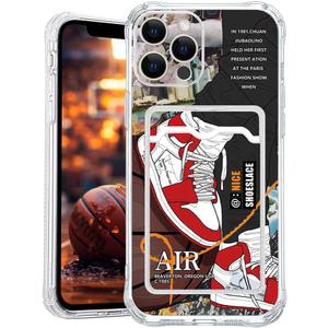 Basketball Shoes Clear Case Compatible with iPhone 14 Pro Max Case for Boys with Card Holder, Soft Off Silicone Cool Classic Sneakers Shockproof Card Slots White Cover