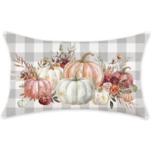 ONWAY Fall Buffalo Plaid Pumpkin Pillow Cover 12x20 Autumn Decorative Throw Cushion Case for Couch Sofa Farmhouse Decor Thanksgiving Pillowcase for Home Decorations