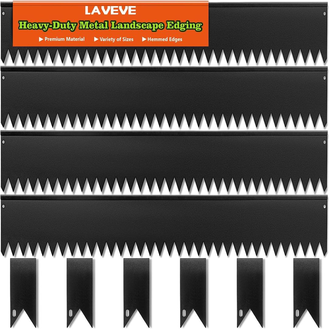 LAVEVE Landscape Edging Galvanized Steel Black, Hammer-in Metal Garden Edging Border with Clips, Suitable for Garden Fence, Paver Edging, Lawn and Yard