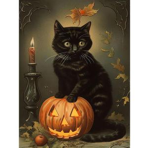 3 x Halloween Diamond Art Kits for Adults-Halloween 5D Diamond Painting, Cat Gem Art for Adults, Cats Gem Painting Kits for Wall Home Decor Arts Craft 12x16inch (G4728)