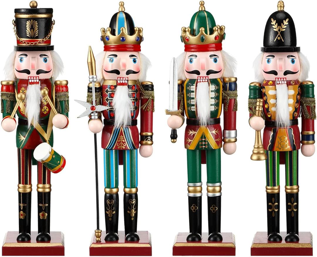 Suzile 4PCS 12 inch Christmas Nutcrackers Ornaments Set Nutcracker Figures Holiday Party Tabletop Christmas Decor Nutcracker Soldier Figure Decoration Crafts Art for Christmas Decor