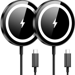 WRVVR for Apple MagSafe Charger 2 Pack, Magnetic Wireless Charger for iPhone 17/17 Pro/17 Pro Max/Air/16 15 14 13 12 Pro Max Plus mini,Charging Pad for Airpods Pro 3 2,Strong Magnet, Black