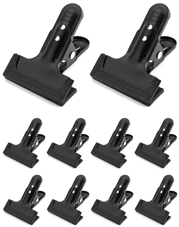 QWORK Medium Grip Metal Spring Clamps 4.25" – 10 Pcs Strong Steel Clips for Backdrops, Photos & Woodwork