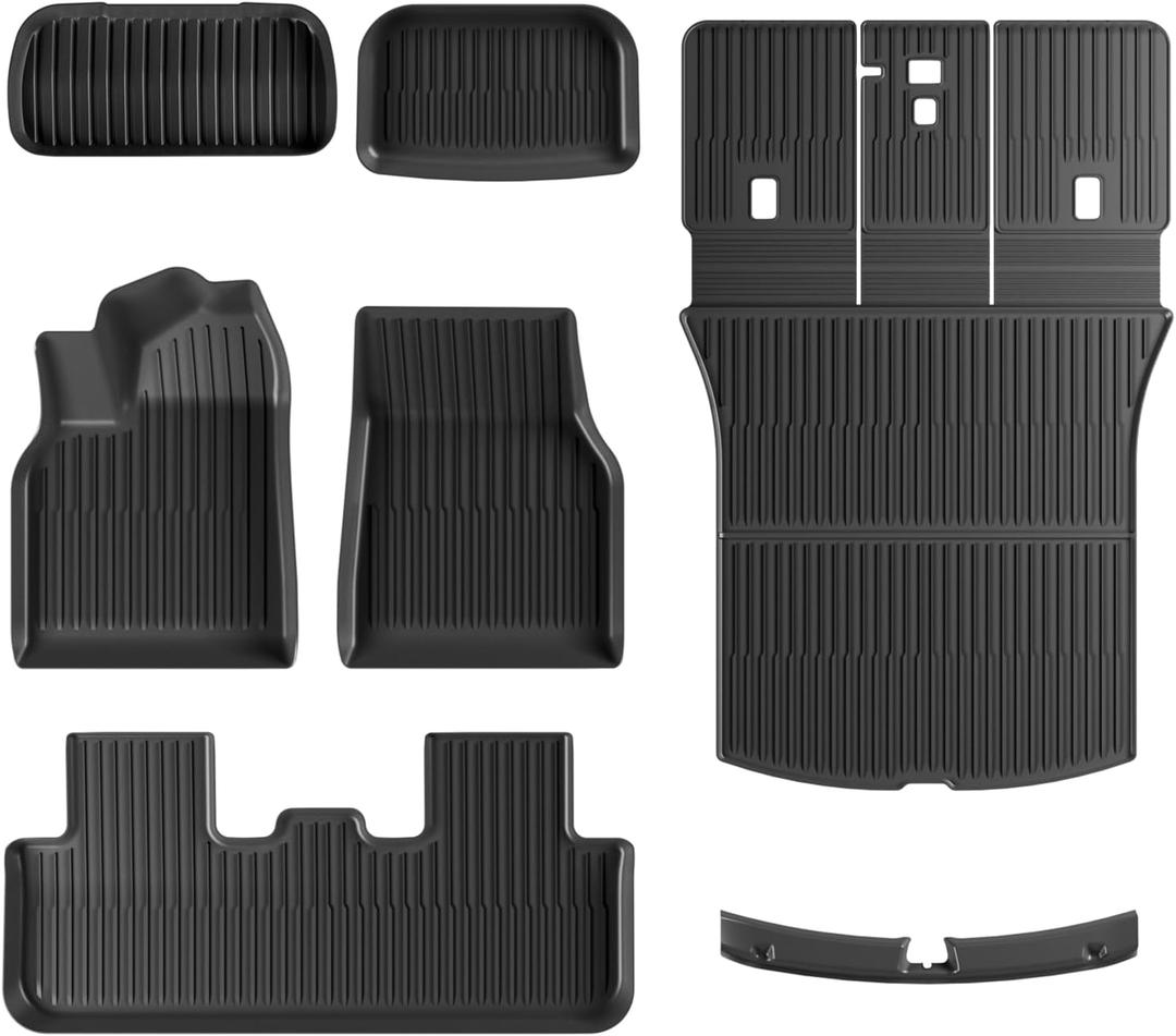 Tesla Model Y Juniper Floor Mats and Cargo Liners, Full Set TPE Floor Liner for 2025 2026 Model Y Cargo Liner Trunk Mat Frunk Backrest Mats, Car Mats for Tesla New Model Y Juniper Accseeories