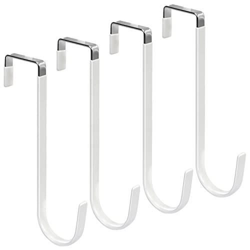 FYY Over The Door Hooks, 4 Pack Upgraded Long Door Hangers Hooks with Rubber Prevent Scratches Heavy Duty Organizer Hooks for Hanging Clothes, Towels, Hats, Coats, Bags White