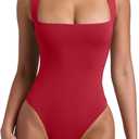 REORIA Butsmooth Womens Sexy Sleeveless Square Neck Double Lined Basic Bodysuit Tank Tops (XX-Large, Red)