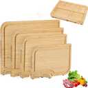 4-PCS Bamboo Cutting Board Set with Innovative Stand - Durable Double Sided Wooden Cutting Board with Juice Groove & Handle for Meal Prep, Meat, Charcuterie Serving, Eco-Friendly Healthy Kitchen Gift