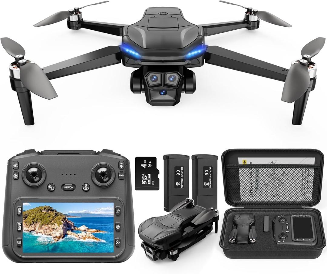 4K GPS Drone with Camera for Adults, Brushless Motor, 4.5" HD Screen Remote with 2 Batteries 60 Min Flight, with SD Card, Foldable Quadcopter Under 249g, Auto Return, Follow Me, 3 Speed Mode
