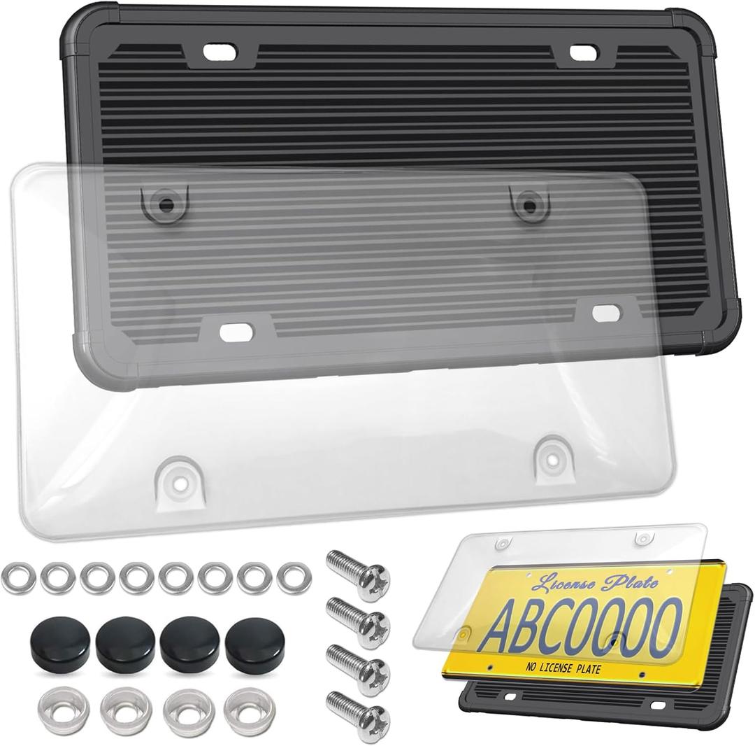 Car License Plate Frame Cover- Clear Bubble Novelty Plate Cover with Silicone Car Tag Holder for US Plate, Unbreakable Protector for Front or Back Rear Plate Included Screws,Caps