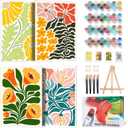 4 Pack Framed Paint by Numbers Kit for Adults Beginner with Wooden Easel, Easy Flowers Paint by Number Kits with Frame, DIY Acrylic Flower Painting by Numbers for Home Wall Decor Gift 8x12 inch