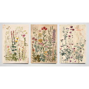 Set of Three Vintage Flower Prints V4 - Set of 3 Floral Plants - Paintings Photo Poster Wall Art Gift Museum Giclee Wild Garden Botanical