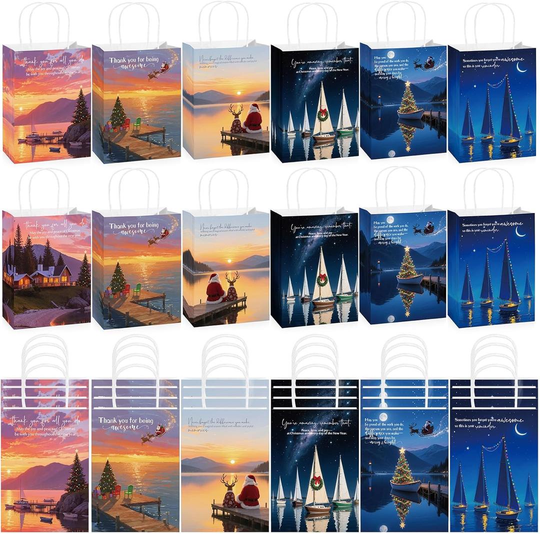 Kolldenn 30 Pcs Nautical Employee Appreciation Kraft Paper Gift Bags with Handle Bulk 8.27" x 5.91" x 3.15" Small Office Valentines Day Paper Bags for Coworker Team Staff Party Supplies Decor