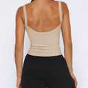 Womens Sexy Low Cut Tank Tops for Women Workout Spaghetti Strap Scoop Neck Ribbed Fitted Backless Basic Going Out Tops (Beige, XL)