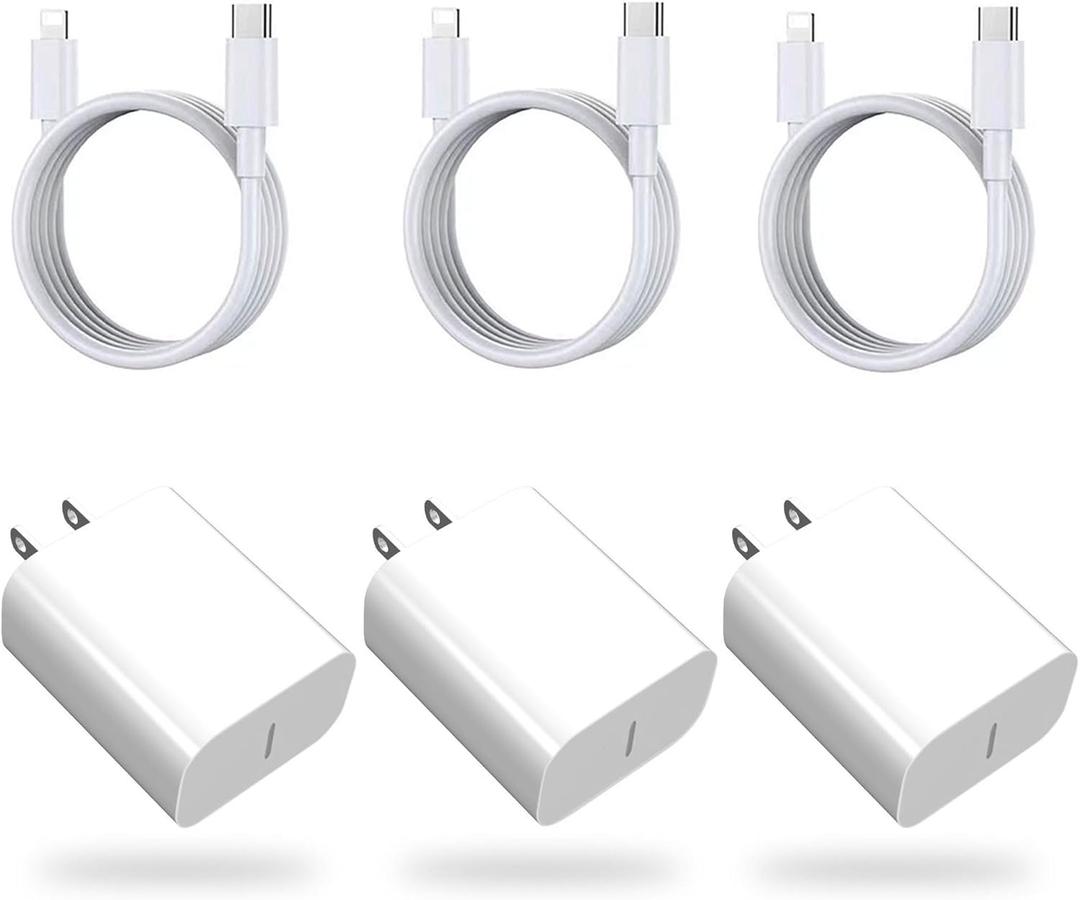 3-Pack iPhone Fast Charger, 20W PD USB C Wall Fast Charger Adapter with USB C Cable Compatible with for iPhone 14/14 Pro/14 Pro Max/14 Plus/13/12/11 and More