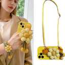 Case for iPhone 17 Pro with Cute 3D Pumpkin Flower Wrist Strap,Crossbody Phone Cover Adjustable Lanyard for Girls Women Shockproof Drop Protection Silicone Shell 6.3''-Yellow