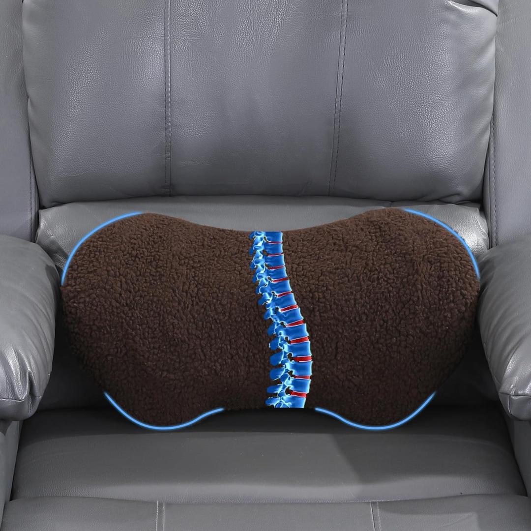 ROYALAY Sherpa Lumbar Support Pillow for Recliner, Memory Foam Back Pillow for Chair, Warm Couch Back Cushions for Elderly with Machine Washable Cover, Lumbar Pad for Car Office Chair, Brown