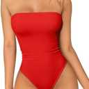 OQQ Womens Tube Bodysuits Strapless Basic Sleeveless Ruched Stretch Classic-Fit Tops Sexy Bodysuits S