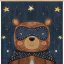 KRHFG Whimsical Brown Bear Nursery Wall Art Poster Framed, Bears Lover Gifts for Kids, Navy Blue Mystical Star Bear Hero Hanging Canvas Prints Wall Decor for Kids Room Nursery Playroom, 12x16 Inch