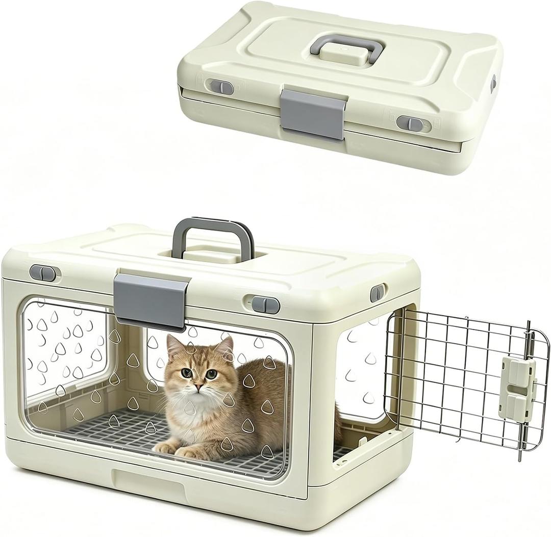 Collapsible Hard Cat Carrier Small Dog Cat Travel Crate Pet Clear (Green) | Kennel Clear Ventilatio with Leak-Proof Pad Hard Plastic Protection Travel Puppy Crates Outdoor Pet Crates 20" L