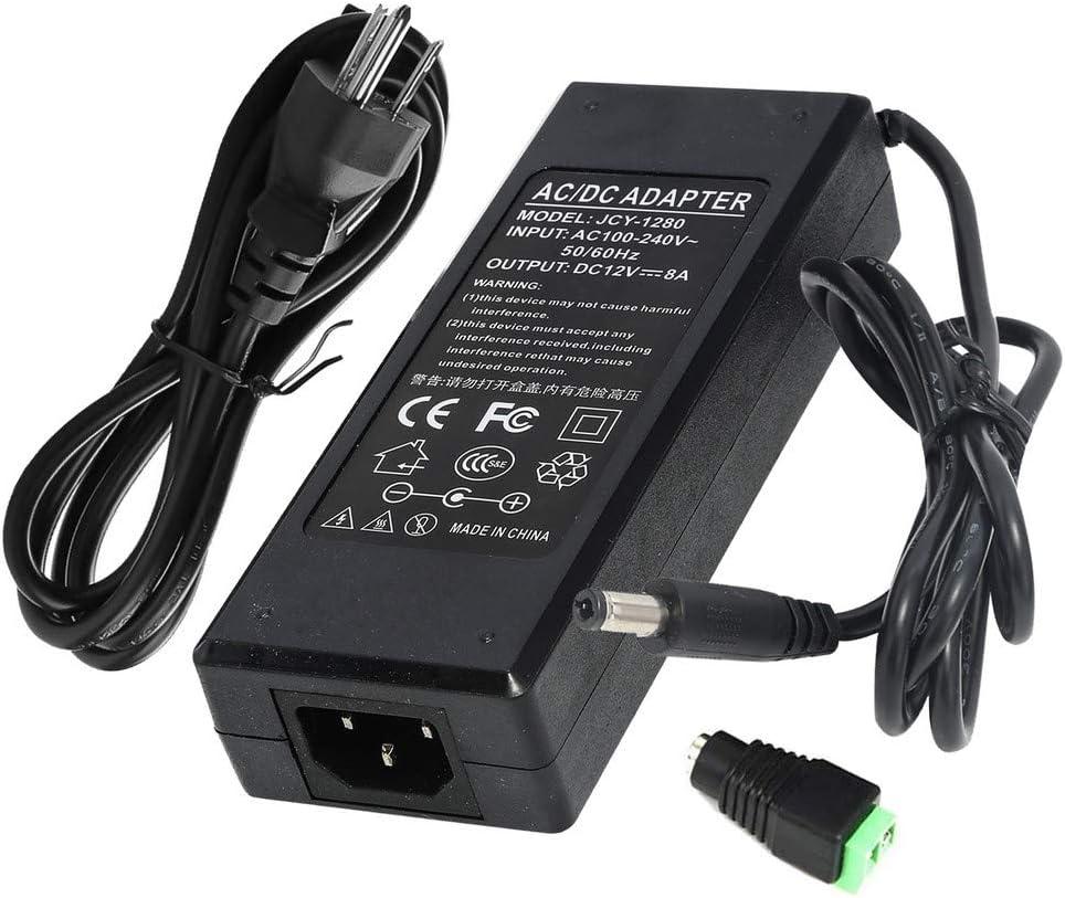 12V 8A 96W Power Supply Adapter AC to DC Converter Charger AC 110V ~ 240V to DC 12V 8Amp Transformer for Water Pump, CCTV, Computer Project