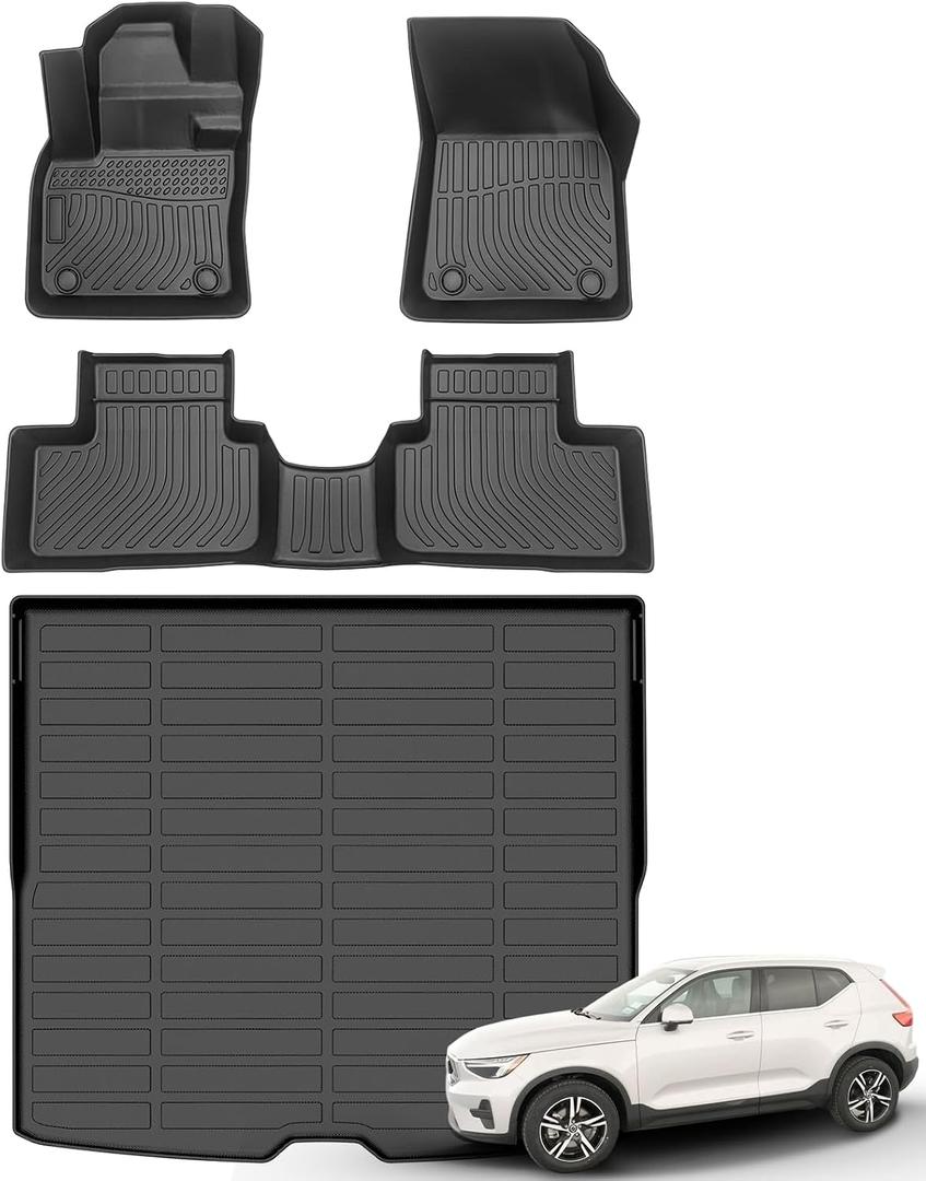 Floor Mats & Cargo Liner for 2019-2026 Volvo XC40 (Not for Recharge) All Weather Automotive TPE Floor Liners Set Anti-Slip Waterproof Accessories (Car Mats+Trunk Mat)