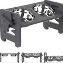 Vantic Elevated Dog Bowls, Adjustable Raised Dog Bowl Stand for Small Puppy and Cats, Sturdy Bamboo Pet Food Feeder with 2 Stainless Steel Dishes, Gray (Grey)