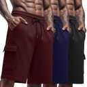 Neer 3 Pack Men's Cargo Shorts Athletic 9" Bermuda Pants with Pockets Knee Length Workout Drawstring Gym Sweat Shorts Summer, XXL