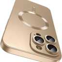 LEKEVO Magnetic for iPhone 16 Pro Max Case [Compatible with MagSafe][Built-in Camera Lens Protector] Slim Soft Silicone Bumper Shockproof Metallic Luster Phone Case (Gold)