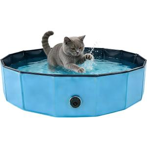 Foldable Pet Bath Pool, Collapsible Dog Bath Tub for Large & Small Dogs, Cats, Bearded Dragon, Portable Outdoor Swimming Pool for Camping, Washing Vegetables (Medium Animal - Blue)