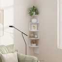 Furinno Rossi 5-Tier Wall Mount Floating Radial Corner Shelf, White, 5-Tier Radial, Set of 1