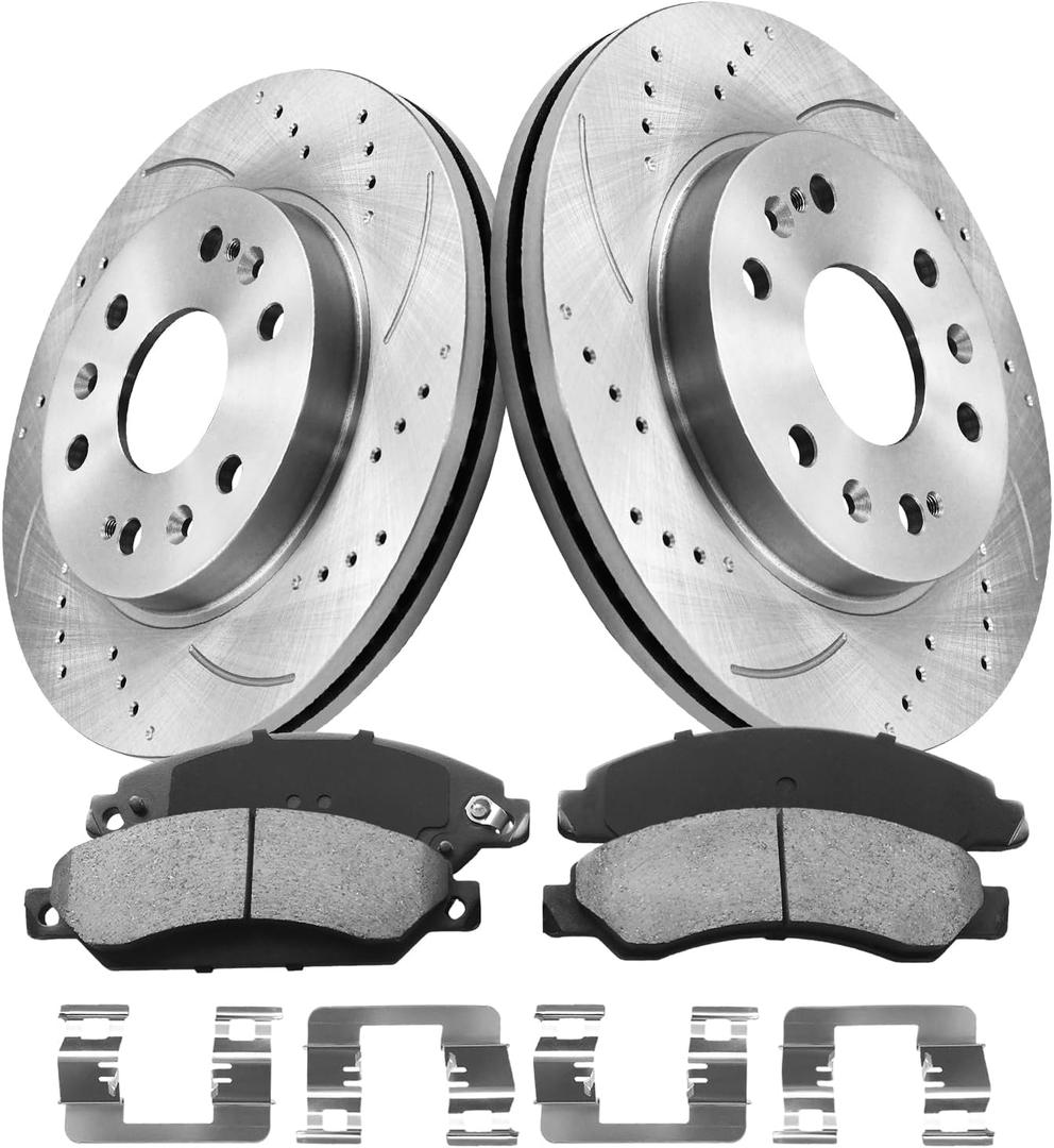 Anpulsero Front Brake Kit Compatible with Chevy GMC Silverado Sierra Yukon XL Suburban Express Savana 1500 Tahoe Avalanche Escalade ESV EXT Drilled & Slotted Brake Rotors Brakes Pads Replacement