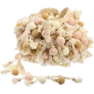 uxcell 5 Yards Pom Pom Ball Fringe Trim, Ribbon Sewing DIY Crafts Accessory for Home Curtain Clothes Pillow Decoration, Beige