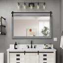 COGOOD Farmhouse Bathroom Mirror - 45 x 30 Rustic Wood Framed Wall Barn Door Mirror for Entryway, Living Room, Entryway Wall Decor (Grey)