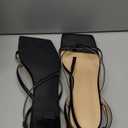 Coutgo Womens Strappy Low Kitten Heels Sandals Open Square Toe Flip Flop Summer Dress Party Shoes (6, Black)