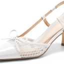 Coutgo Womens Bow Tie Slingback Pumps Pointed Toe Kitten Low Heel Patchwork Dress Heeled Sandals (9, Cool White)