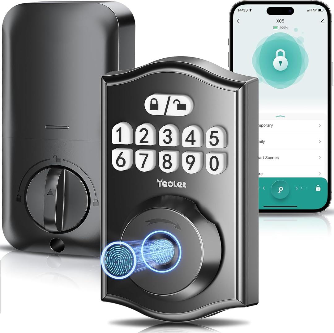 Fingerprint Keyless Entry Door Lock App Control Smart Locks for Front Door, Keypad Deadbolt, Auto Lock One Time Password Easy Installation, Black