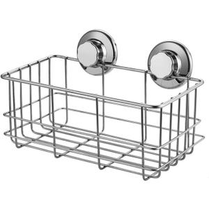 SANNO Suction Cup Shower Caddy Bath Wall Shelf, Deep Bathroom Basket Large Shower Caddy Bath Organizer Kitchen Storage Basket for Gel Holder Bathroom Storage Shampoo, Conditioner -Stainless steel