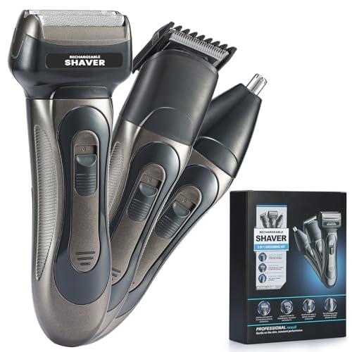 Electric Razor for Men, 3-in-1 Nose Hair Trimmer with Foil Face Shaver, Waterproof Wet & Dry Electric Razor for Smooth Skin with 60min Battery Runtime, USB-C Fast Rechargeable