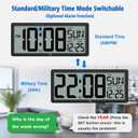 WallarGe 14.5'' Large Digital Wall Clock Battery Operated with Jumbo Numbers, Temperature and Date - Easy to Read and Set, Auto DST