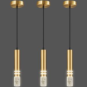 Pendant Lights Kitchen Island, Crystal Pendant Light Fixtures Mini 6W LED Modern Kitchen Pendant Lighting Over Sink and Living Room and Bedroom (Gold 3 Pack)